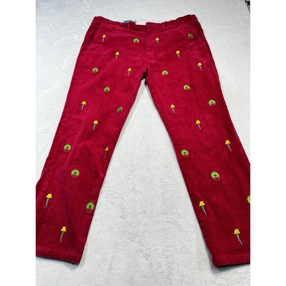 Castaway Nantucket Island Corduroy Pants 40x30 Red Embroidered Holiday Preppy Am - Picture 2 of 9